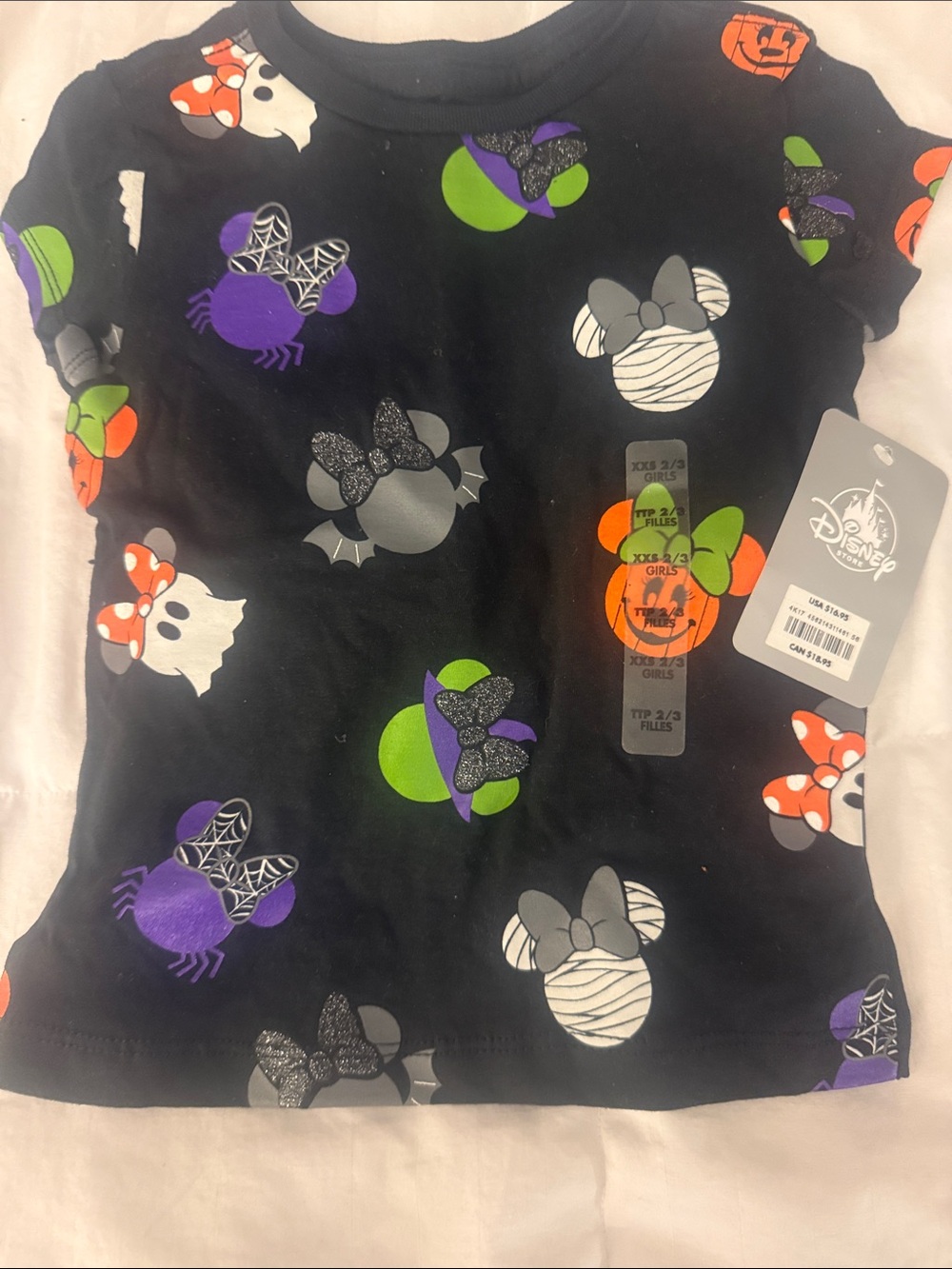 Disney Black Halloween Minnie Graphic Tee with Purple Green Orange/BRAND NEW